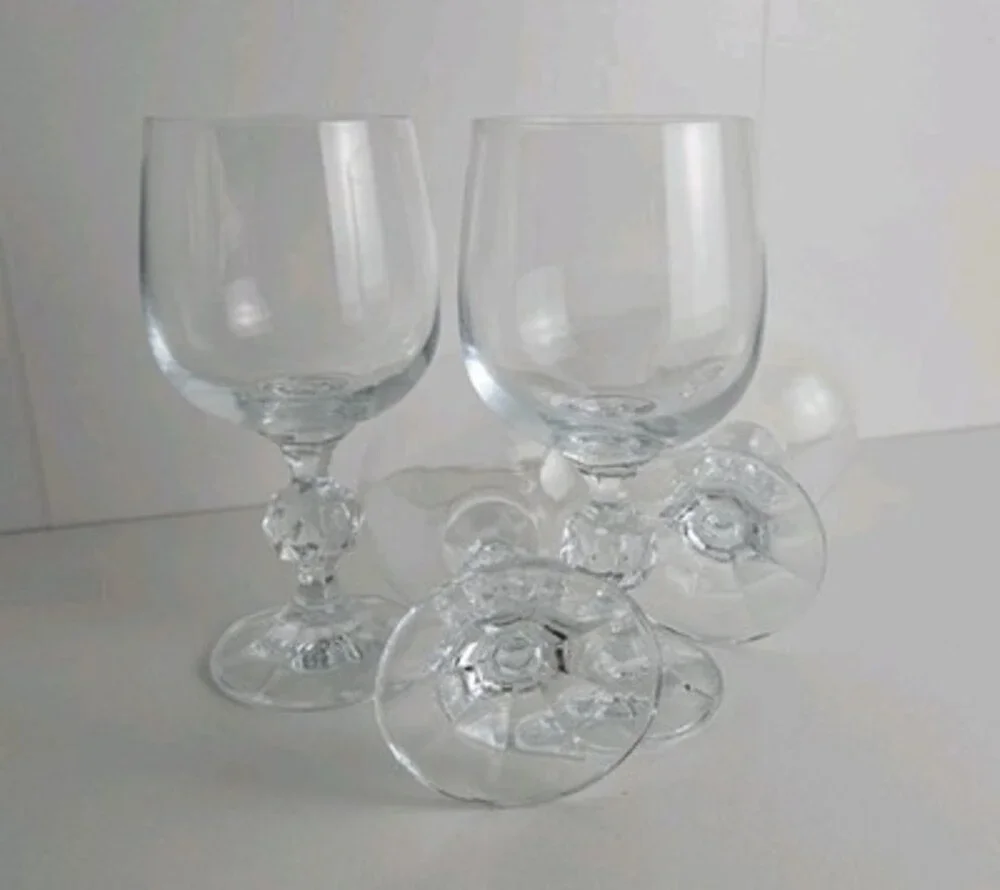 Bohemia Fine Crystal Wine Glasses Set of 4 Czech Cascade Water Goblets Ball Stem